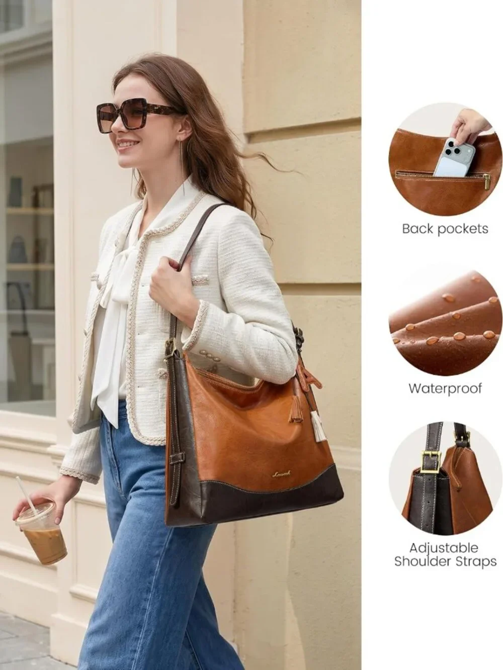 Stylish Hobo Bag for Women with Initial Charm, Soft Crossbody Handbag & Cup